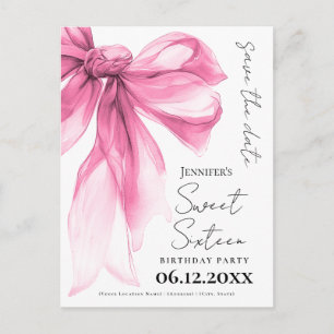 Erröten Sie die Pink Bow Coquette Sweet 16 Save th Postkarte