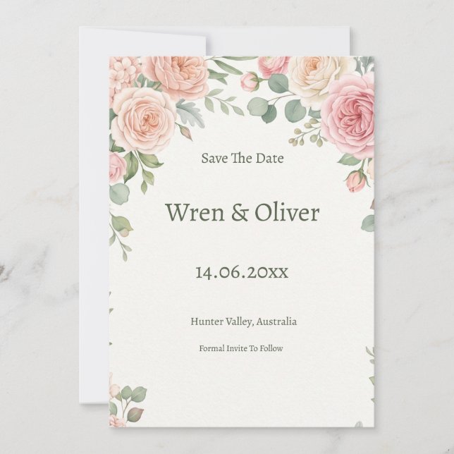 Erröten Sie die Save-the-Date-Karte mit Rosengrün Save The Date (Vorderseite)