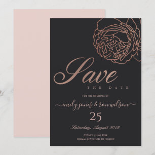 ERRÖTEN SIE ROSÉGOLD SCHWARZ BLUMEN SAVE THE DATE EINLADUNG