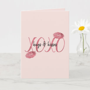Erröten Sie rote rosa XOXO Lippen Küsse Karte