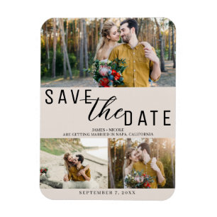 Erröten Sie Tan Save the Date Hochzeit 3 Fotos Magnet