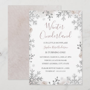 Erröten Silber Winter Onederland 1. Geburtstag Einladung