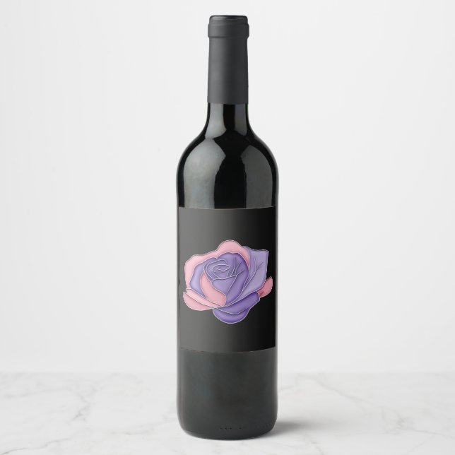 Erröten und Blühen Rose Weinetikett (Vorderseite)