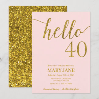 Erröten und Gold Glitzer 40. Geburtstag Einladung