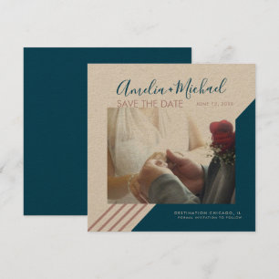 Erröten und Navy Linien Save the Date Kraft Karte