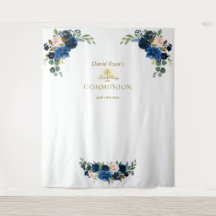 Errötend Blaue Flora Heilige Kommunion Foto Booth  Wandteppich