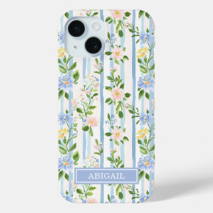 Errötend blaue florale Wasserfarben gestreifte Per Case-Mate iPhone Hülle