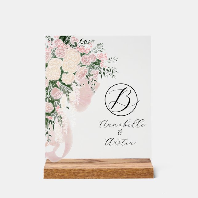 Errötend Durchsichtiger Bogen Rosenbouquet-mit Mon Acrylschild (Vorderseite)