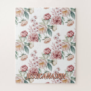 Errötend Navy Blau Sanft Pastellrosa Floral Puzzle