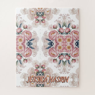 Errötend Navy Blau Sanft Pastellrosa Floral Puzzle