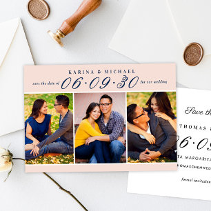 Errötend Navy Drei-Foto-Collage-Hochzeit Save The Date