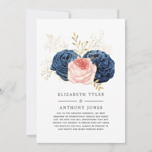 Errötend, Navy und Gold Floral reduzierte Hochzeit Ankündigung