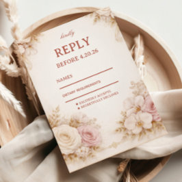 Errötend Neutrales Florales Elegant RSVP Karte