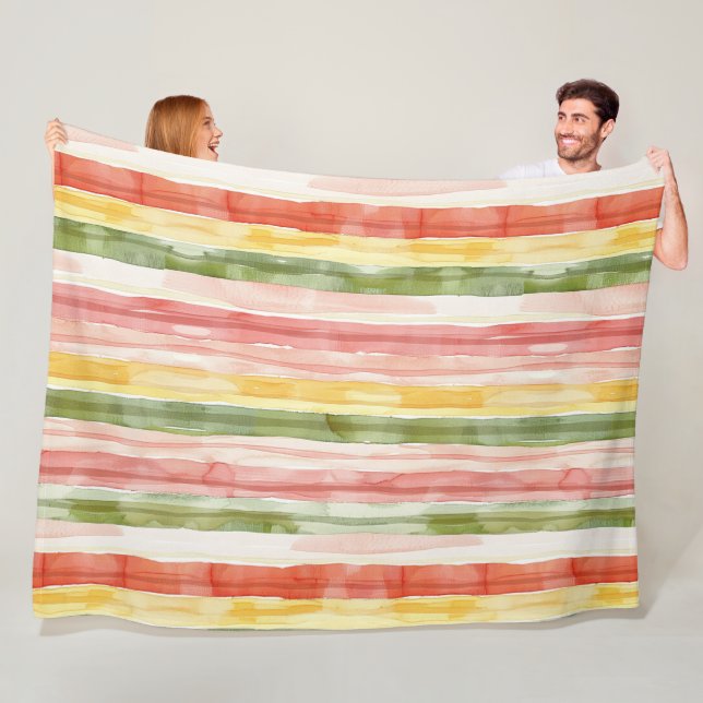 Errötend Orange Gelb Grün Streifen   Fleecedecke (Beispiel)