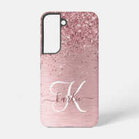 Errötend Rosa Gebürsteter Metall Glitter Monogramm