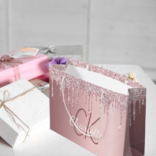 Errötend rosa Glitter-Tropfen Monogramm-Schrift el Große Geschenktüte