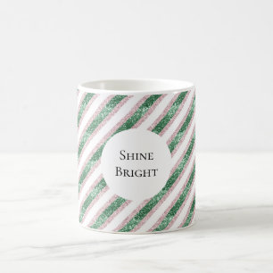 Errötend Rosa Grüne Glitzernde Streifen Weihnachte Kaffeetasse