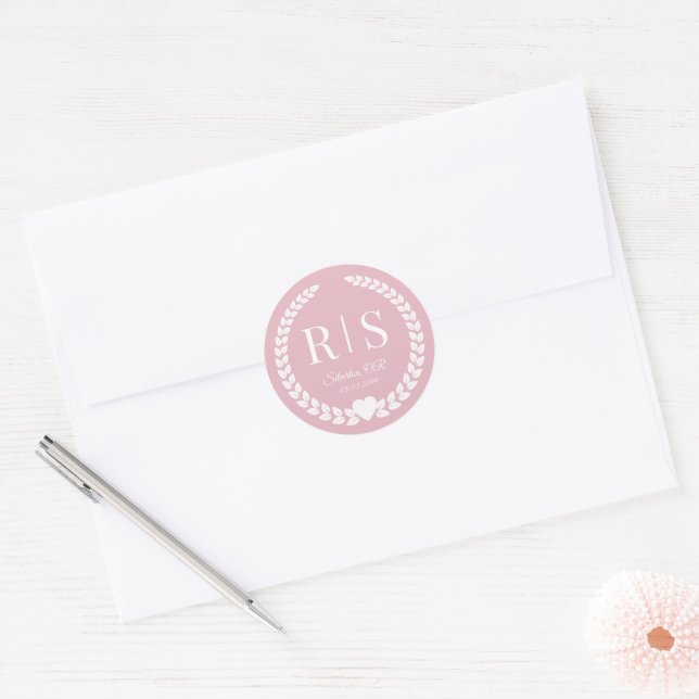 Errötend Rosa Hochzeitsmonogramm Anfangsbuchstaben Runder Aufkleber (Umschlag)