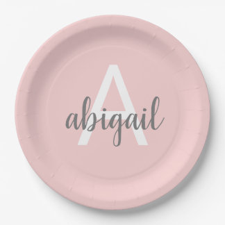 Errötend Rosa Moderne Grau Süße Monogramm Pappteller