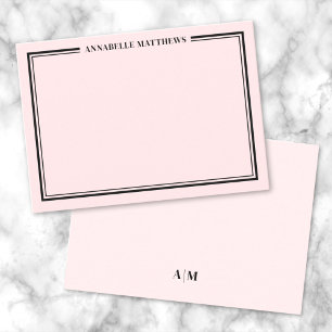 Errötend Rosa Rand Minimalist Name Monogramm Mitteilungskarte