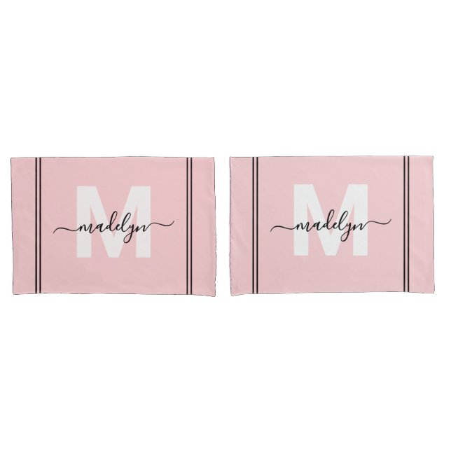 Errötend Rosa Schriftzug Namensmonogramm Kissenbezug (Vorderseite-Set)