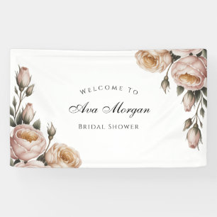 Errötend und Elfenbeingrose Florale Hochzeitsdusch Banner