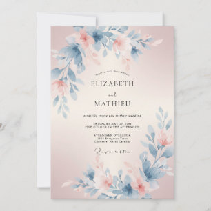 Errötende Blaue Ätherische Florale Hochzeit Einladung