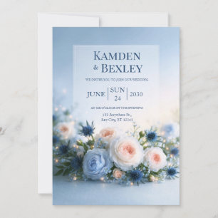 Errötende Blaue Blumenglow-Rand-Hochzeit Einladung