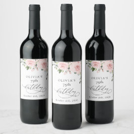 Errötende Blumen, rosa Blumen, Grünzeug, Geburtsta Weinetikett