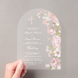 Errötende Blumenbogen-Hochzeit Acryleinladungen