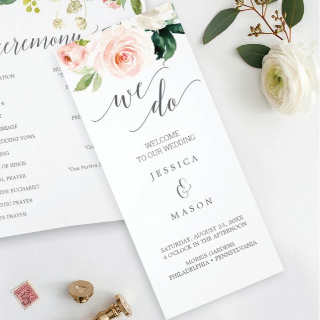 Errötende Blüten Dreifaltiges Hochzeitsprogramm (Von Creator hochgeladen)