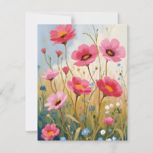 Errötende Blüten Rosa Blumenwiese Floral Dankeskarte