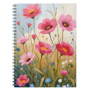 Errötende Blüten   Rosa Blumenwiese Floral Notizblock