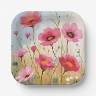 Errötende Blüten   Rosa Blumenwiese Floral Pappteller