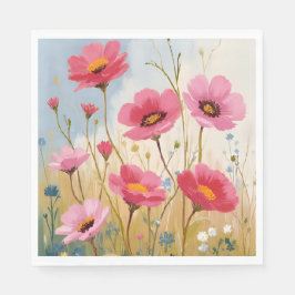 Errötende Blüten | Rosa Blumenwiese Floral Serviette