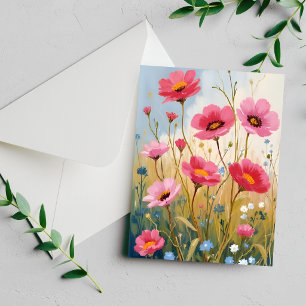 Errötende Blüten   Rosa Blumenwiese Florale Karte