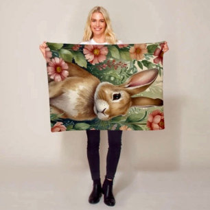 Errötende Blüten und Hasenträume Fleecedecke