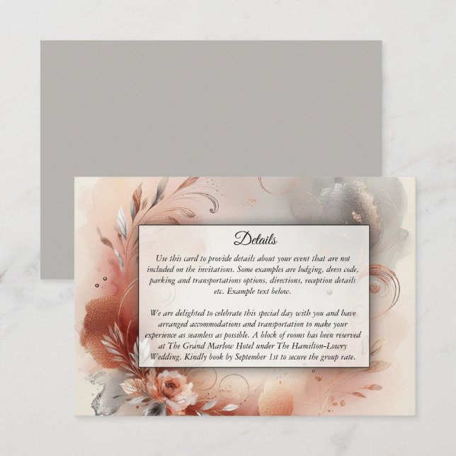 Errötende Blüten und silberne Schwirren Hochzeit Begleitkarte (Vorne/Hinten)