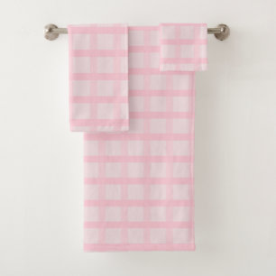 Errötende Braut und Teerose Pink Gingham-Muster Badhandtuch Set