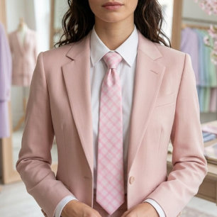 Errötende Braut und Teerose Pink Gingham-Muster Krawatte