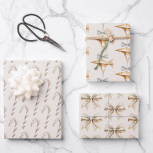 Errötende Creme Candy Canes Flugzeuge Bögen Weihna Geschenkpapier Set