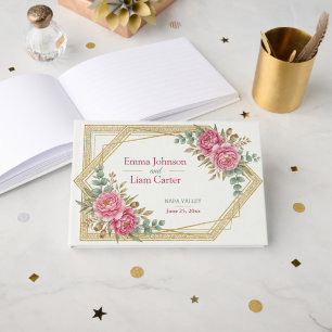 Errötende Florale Aquarell-Rosen und Eukalyptus-Ho Gästebuch
