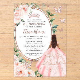 Errötende Florale Braune Prinzessin Roségold Quinc Acryleinladungen