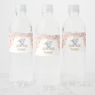 Errötende Florale Elefanten-Baby-Party Wasserflaschenetikett