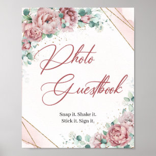 Errötende florale Eukalyptus-Foto-Gästebuch-Spiel Poster