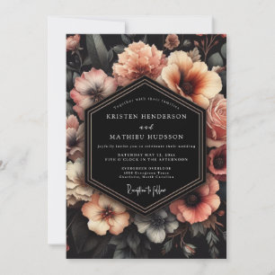 Errötende Florale Hell-Dunkel-Hochzeit Einladung