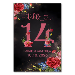 Errötende Florale Hochzeit Tischnummer 14 Karte