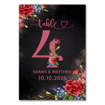 Errötende Florale Hochzeit Tischnummer 4 Karte