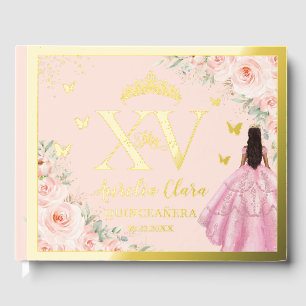 Errötende Florale Pink Quinceañera Quince 15 XV Go Gästebuch