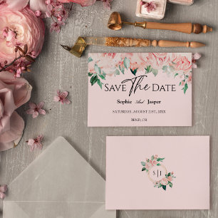 Errötende Florale Pinke Hochzeitsflachkarte Save T The Date